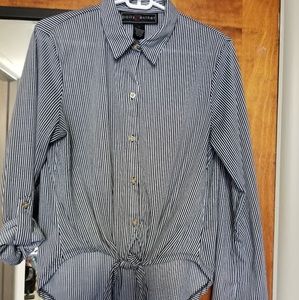 Striped button up tie front shirt